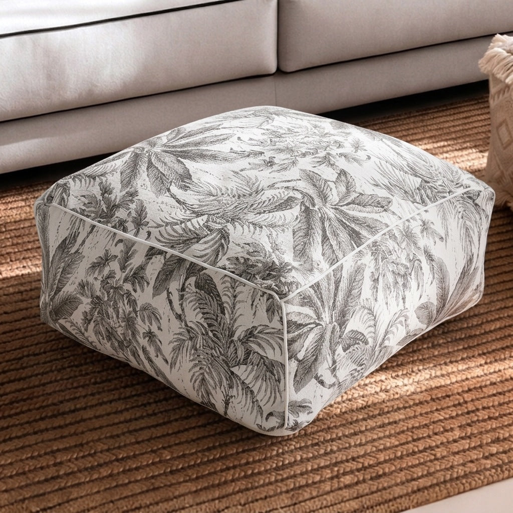 Floral-Patterned Fabric Floor Pouf