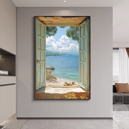 Coastal Window View Canvas Art Homeandso