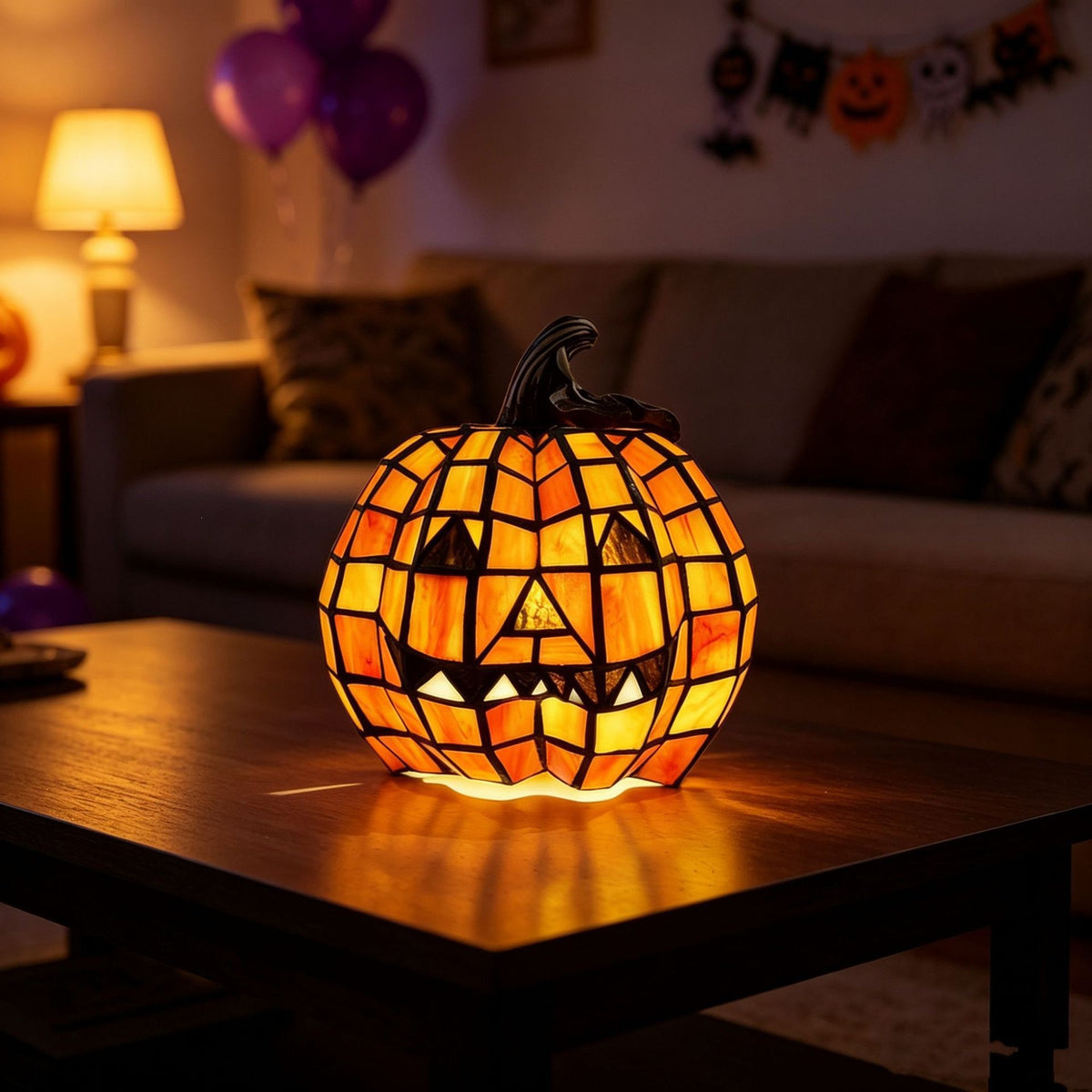 Stained Glass Pumpkin Table Lamp