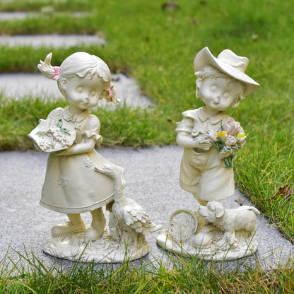 Charming Child and Dog Figurine Homeandso