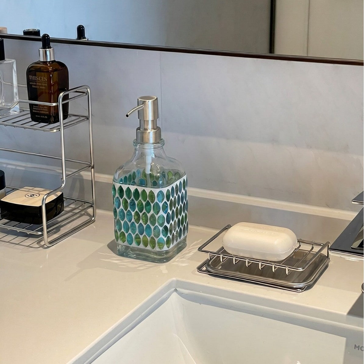 Artistic Glass Soap Dispenser Set