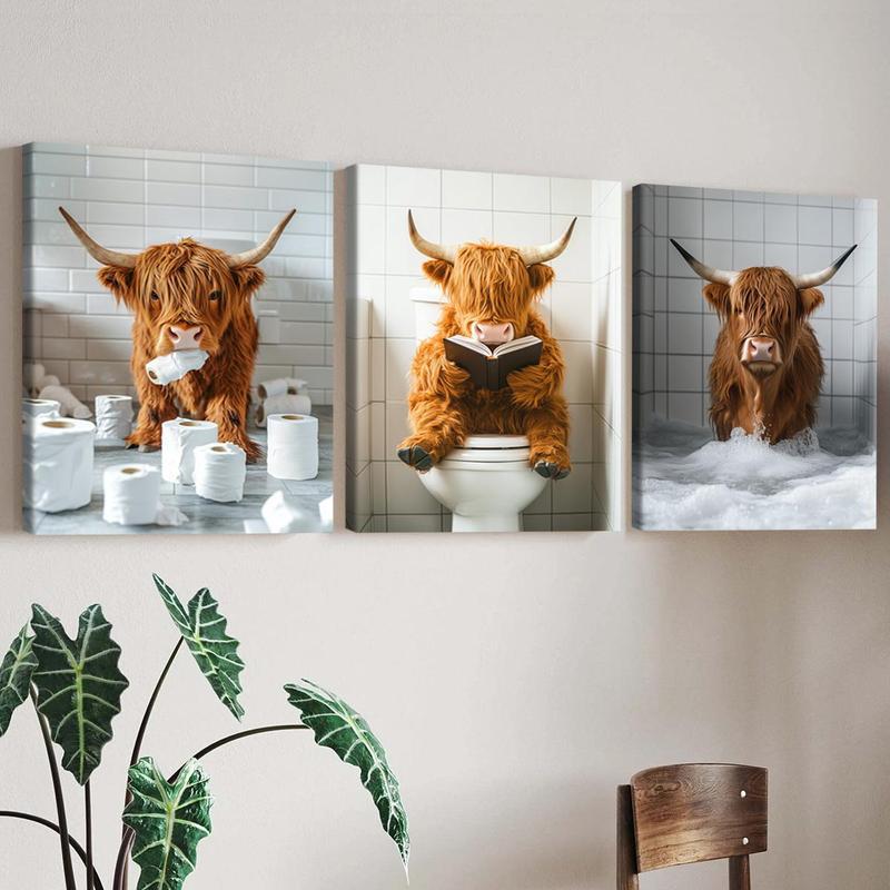 Humorous Highland Cow Wall Art Set Homeandso