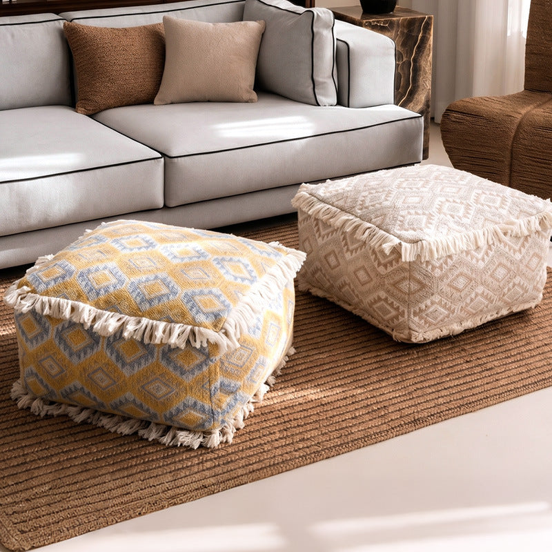 Floral-Patterned Fabric Floor Pouf