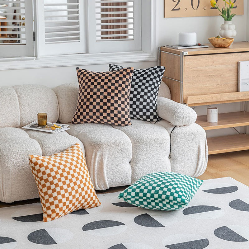 Plush Checkered Throw Pillow
