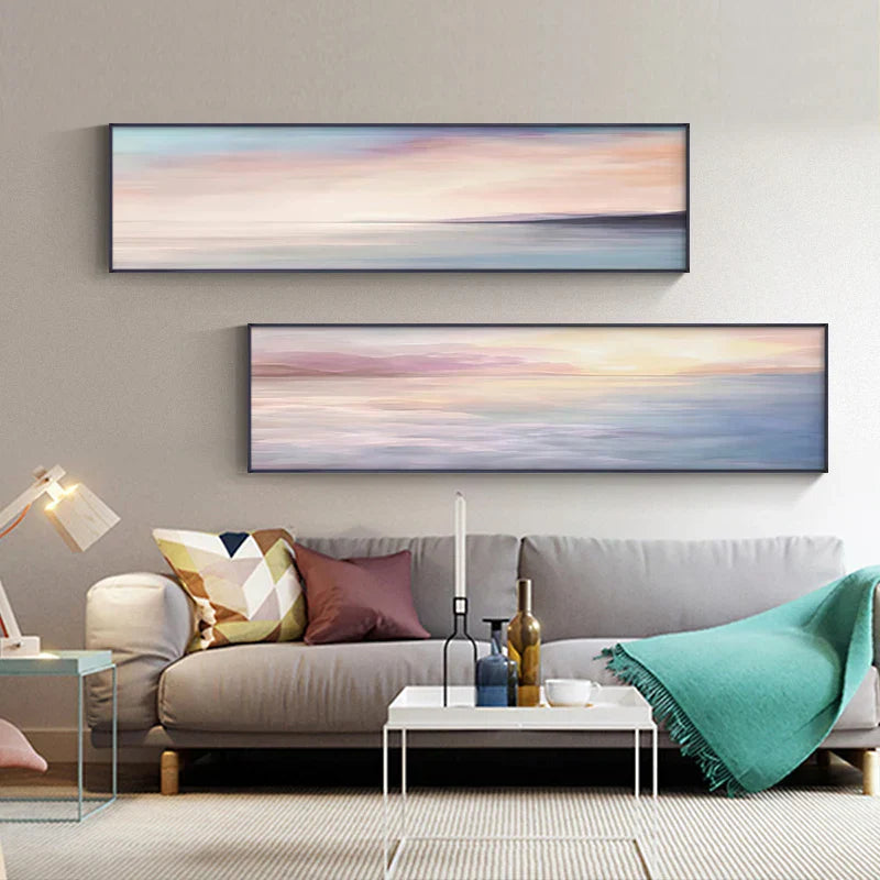 Pastel Blue Pink Purple Abstract Landscape Canvas Wall Art for Bedroom