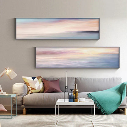 Pastel Blue Pink Purple Abstract Landscape Canvas Wall Art for Bedroom