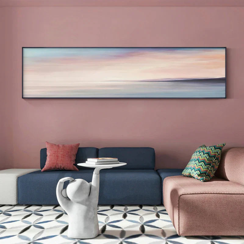 Pastel Blue Pink Purple Abstract Landscape Canvas Wall Art for Bedroom