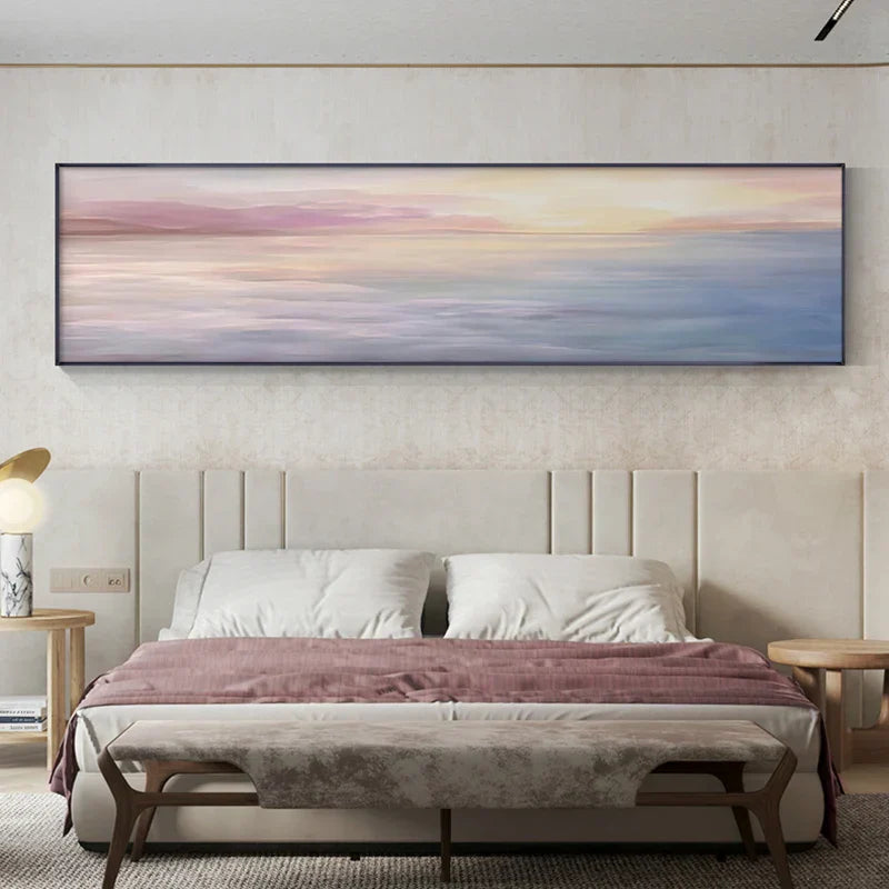 Pastel Blue Pink Purple Abstract Landscape Canvas Wall Art for Bedroom