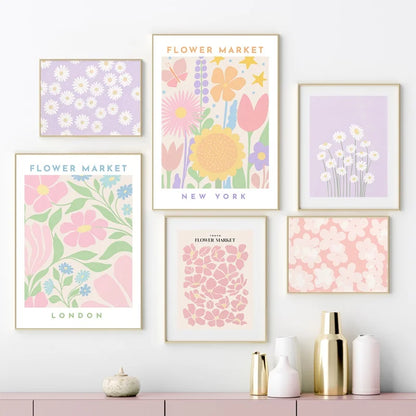 Pink Lavender Daisy Flower Market Canvas Prints for Home Decor