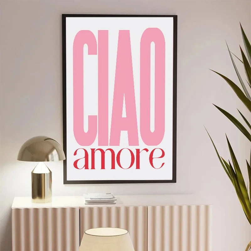 Pink Retro Love Quote Canvas Wall Art for Bedroom & Living Room Decor