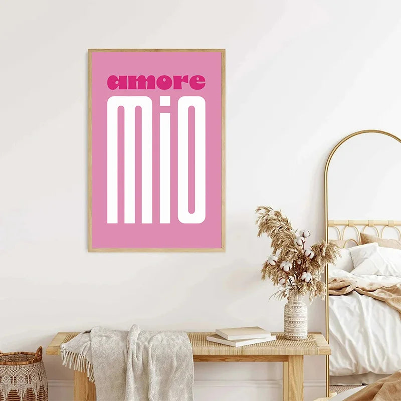 Pink Retro Love Quote Canvas Wall Art for Bedroom & Living Room Decor