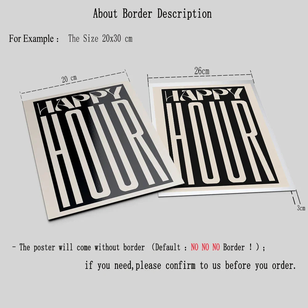 Retro Happy Hour Typographic Canvas Art for Kitchen & Living Room