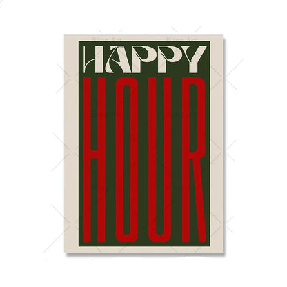 Retro Happy Hour Typographic Canvas Art for Kitchen & Living Room