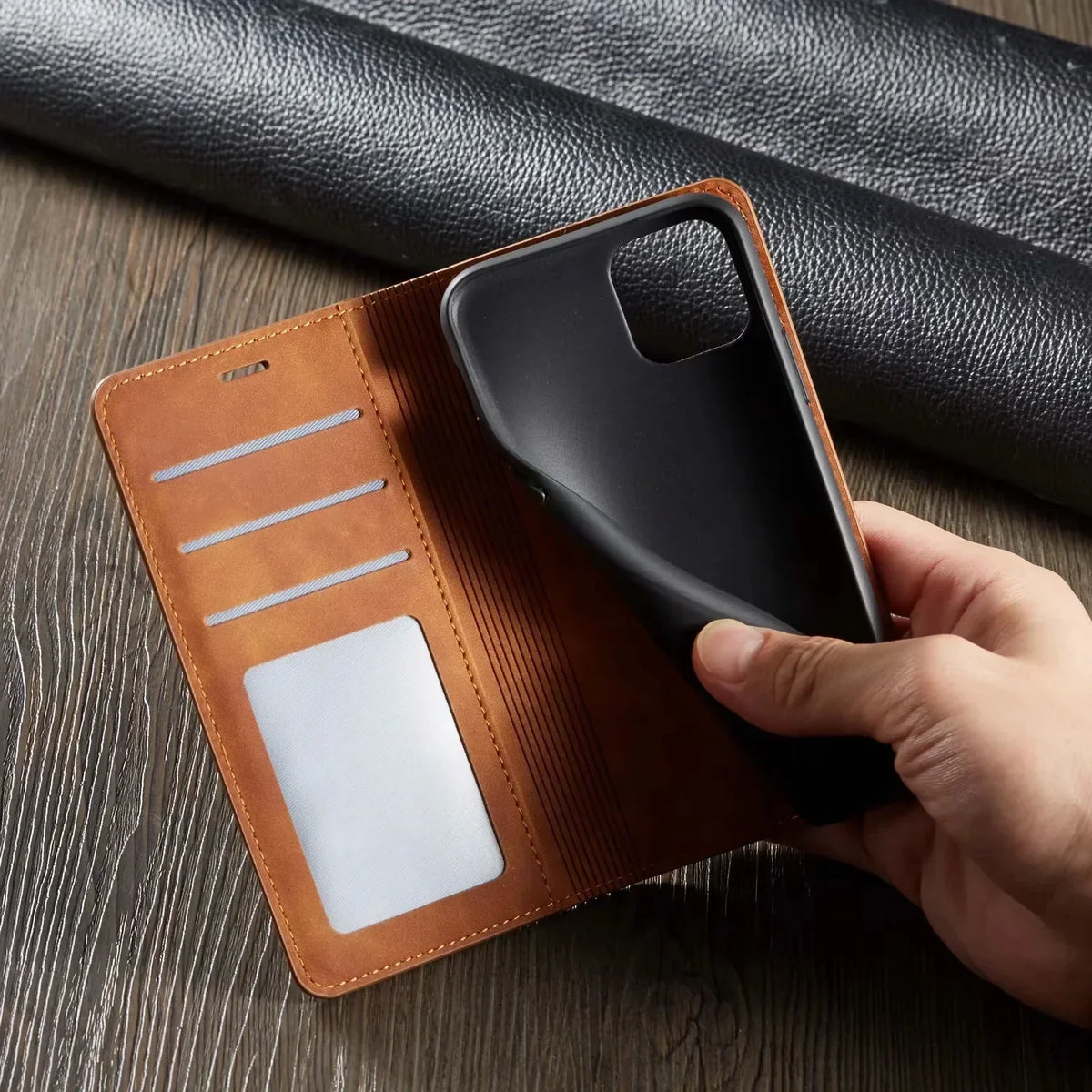 iPhone Leather Wallet Case | Magnetic Card Holder Function | Multiple Colors