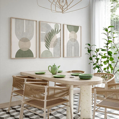 Sage Green Beige Minimalist Abstract Botanical Canvas Wall Art Prints