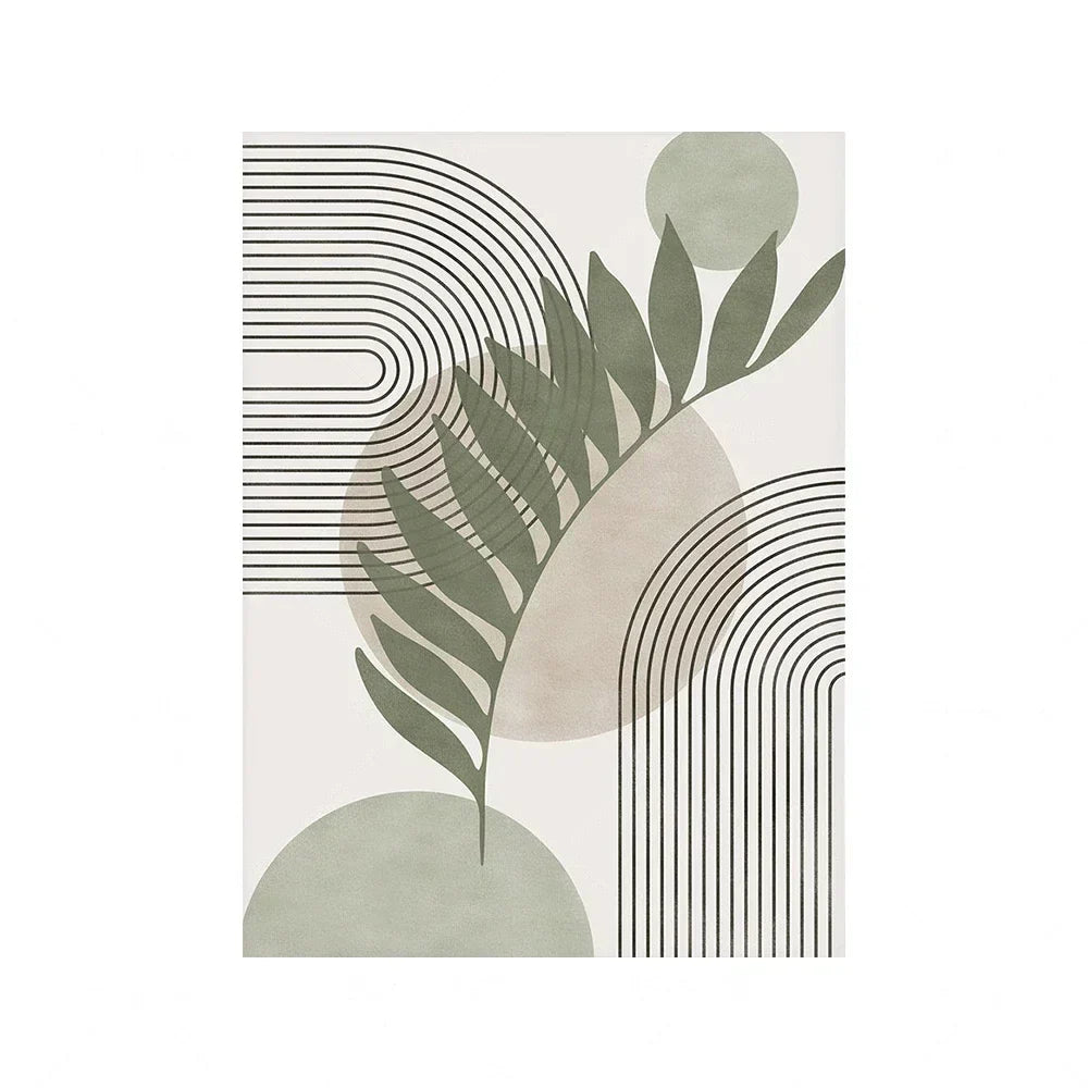 Sage Green Beige Minimalist Abstract Botanical Canvas Wall Art Prints