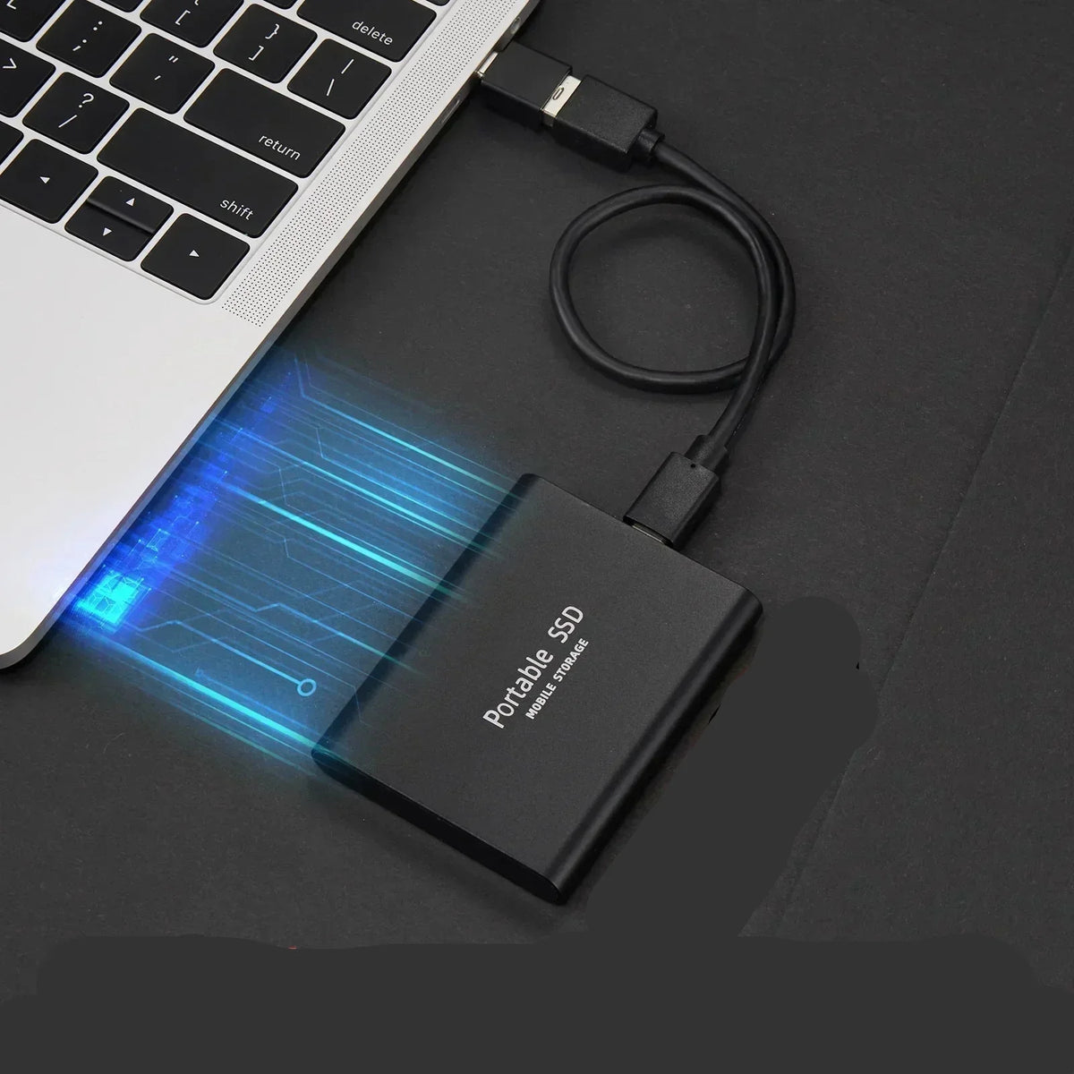 Portable SSD external hard drive with high-speed data transfer and compact design