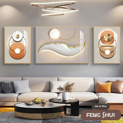 Set of 3 Modern Feather Abstract Canvas Prints for Living Room Decor