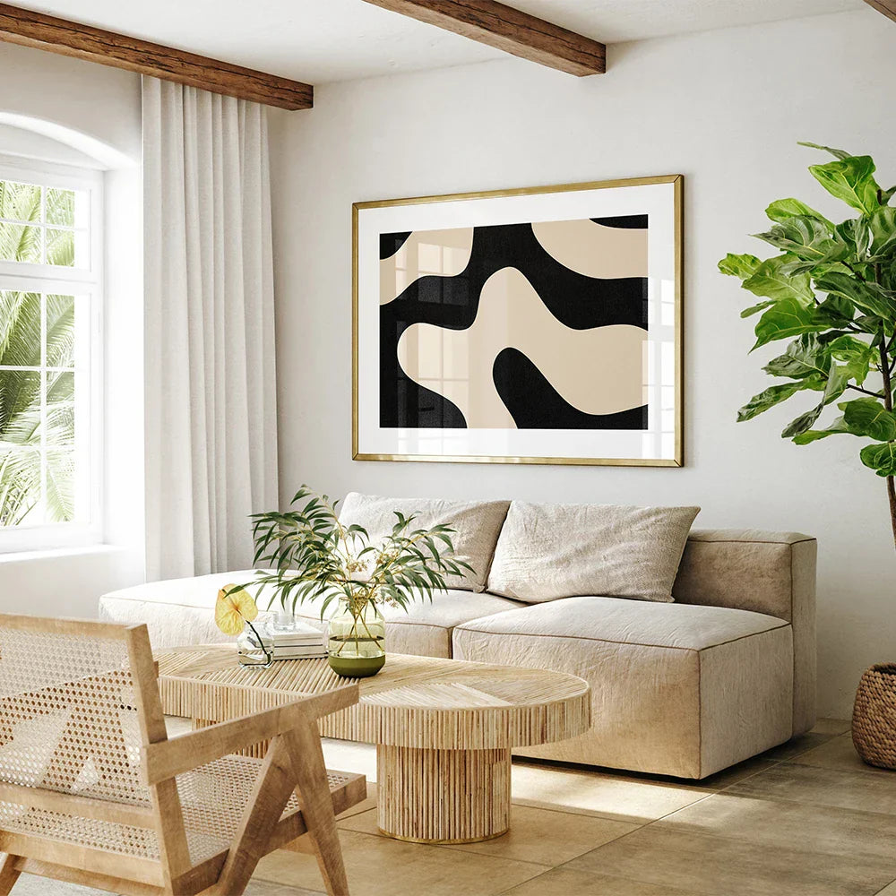 Shapely Black Abstract Minimalist Canvas Wall Art for Modern Decor
