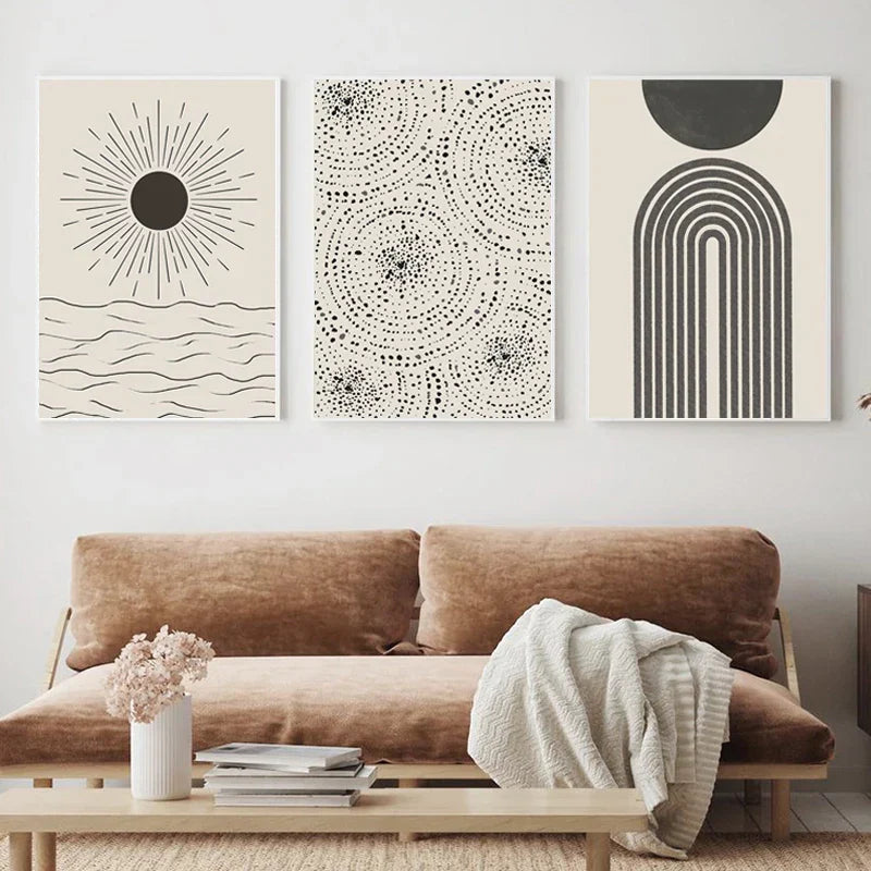 Sun Sea Circles Minimalist Line Art Canvas Prints for Modern Decor