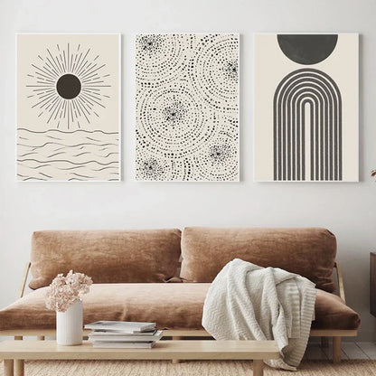 Sun Sea Circles Minimalist Line Art Canvas Prints for Modern Decor