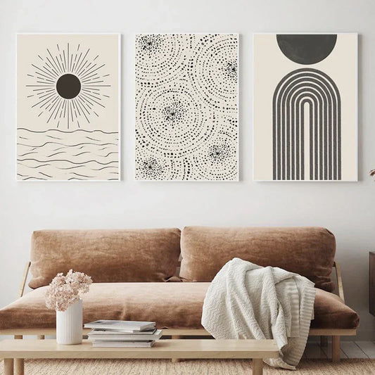 Sun Sea Circles Minimalist Line Art Canvas Prints for Modern Decor