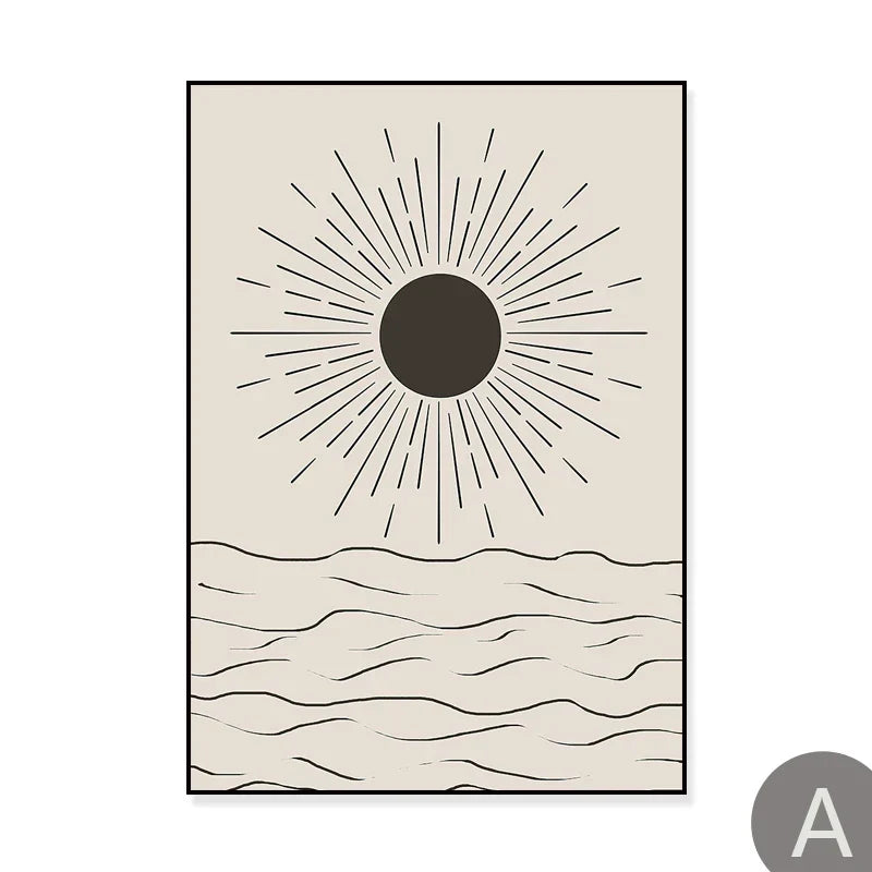 Sun Sea Circles Minimalist Line Art Canvas Prints for Modern Decor