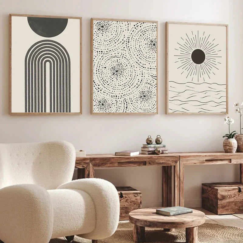 Sun Sea Circles Minimalist Line Art Canvas Prints for Modern Decor