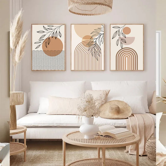 Terracotta Sun Minimalist Abstract Wall Art Canvas Print for Home