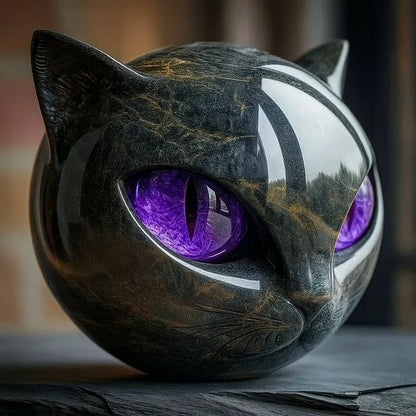 NoirCat Sculpture – Black Cat Head with Hypnotizing Eyes