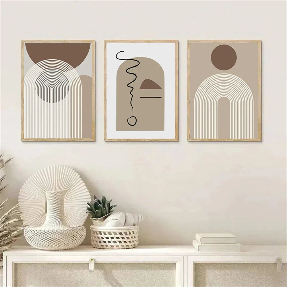 Abstract Beige Brown Minimalist Geometric Wall Art Fine Art Canvas Prints Pictures For Modern Living Room Dining Room Art For Contemporary Home Decor | Home&so-Homeandso