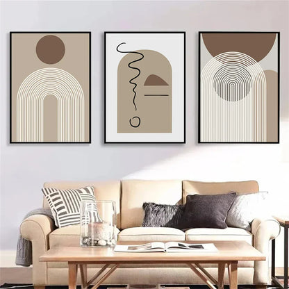 Abstract Beige Brown Minimalist Geometric Wall Art Fine Art Canvas Prints Pictures For Modern Living Room Dining Room Art For Contemporary Home Decor | Home&so-Homeandso