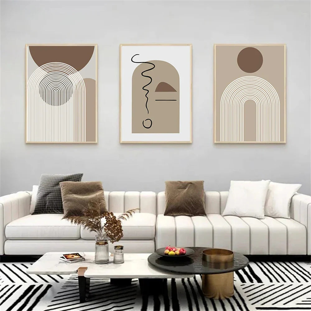 Abstract Beige Brown Minimalist Geometric Wall Art Fine Art Canvas Prints Pictures For Modern Living Room Dining Room Art For Contemporary Home Decor | Home&so-Homeandso