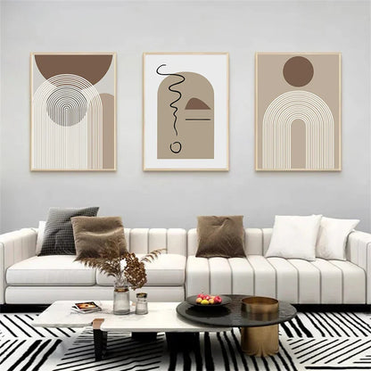 Abstract Beige Brown Minimalist Geometric Wall Art Fine Art Canvas Prints Pictures For Modern Living Room Dining Room Art For Contemporary Home Decor | Home&so-Homeandso