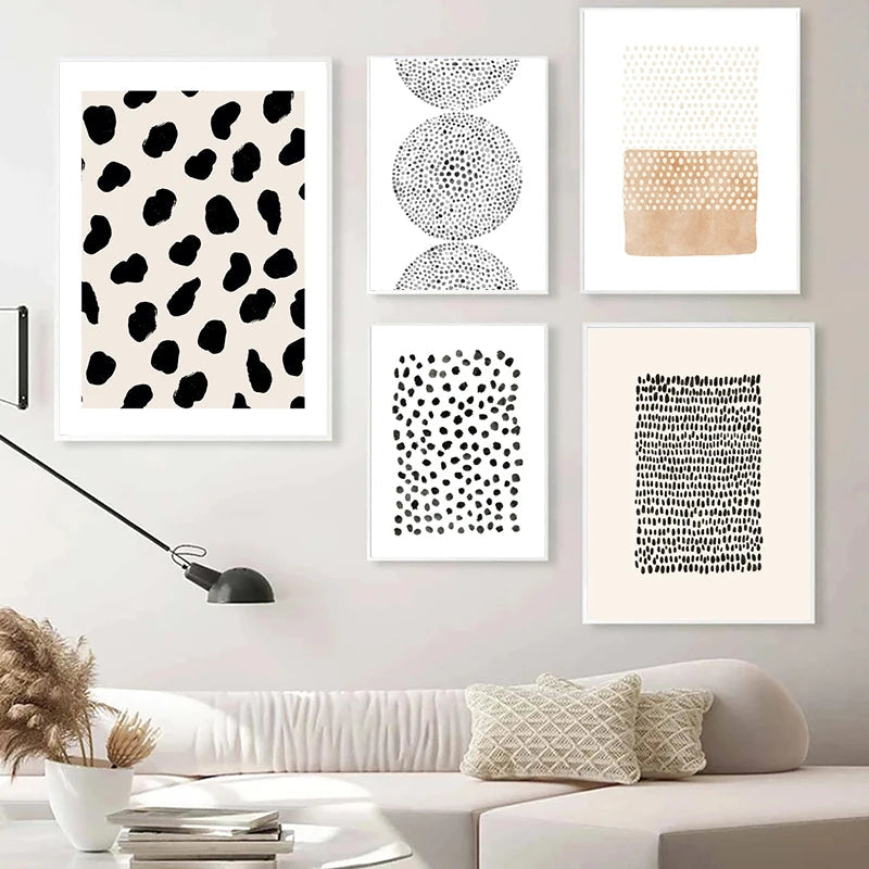 Abstract Minimalist Scandinavian Dot Art Wall Art Fine Art Canvas Prints Shades Of Beige Black Brown Neutral Color Pictures For Modern Living Room Home Decor | Home&so-Homeandso