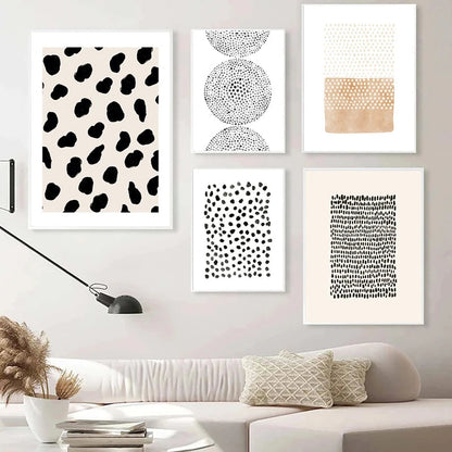 Abstract Minimalist Scandinavian Dot Art Wall Art Fine Art Canvas Prints Shades Of Beige Black Brown Neutral Color Pictures For Modern Living Room Home Decor | Home&so-Homeandso