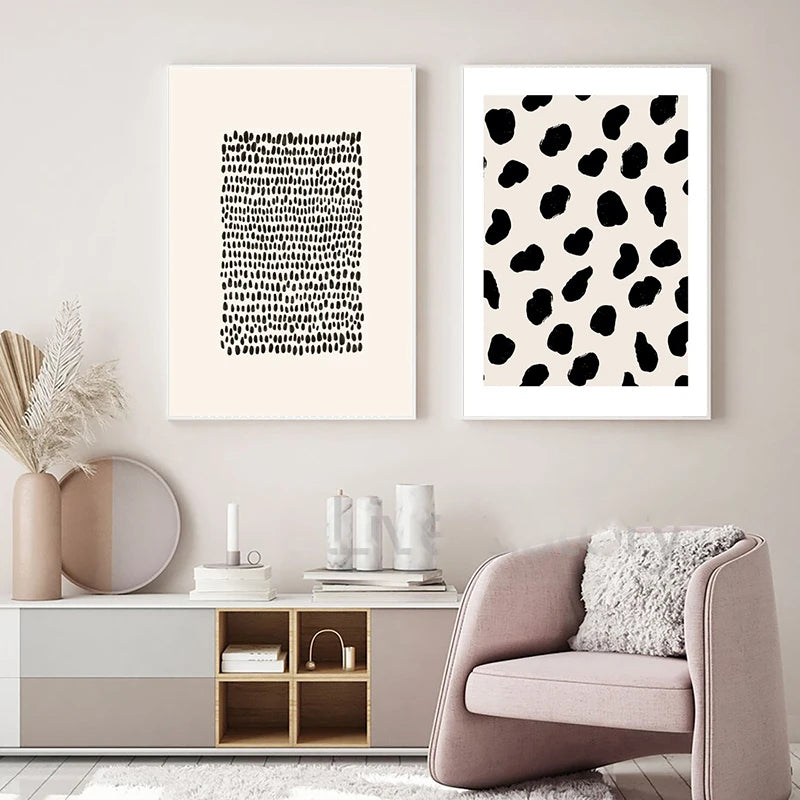 Abstract Minimalist Scandinavian Dot Art Wall Art Fine Art Canvas Prints Shades Of Beige Black Brown Neutral Color Pictures For Modern Living Room Home Decor | Home&so-Homeandso