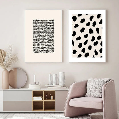 Abstract Minimalist Scandinavian Dot Art Wall Art Fine Art Canvas Prints Shades Of Beige Black Brown Neutral Color Pictures For Modern Living Room Home Decor | Home&so-Homeandso