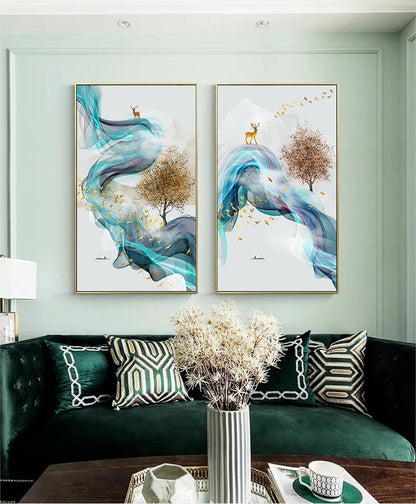 Auspicious Golden Deer Flowing Abstract Landscape Wall Art Fine Art Canvas Prints Inspirational Pictures For Living Room Dining Room Art Decor | Home&so-Homeandso