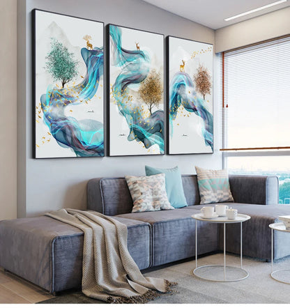 Auspicious Golden Deer Flowing Abstract Landscape Wall Art Fine Art Canvas Prints Inspirational Pictures For Living Room Dining Room Art Decor | Home&so-Homeandso
