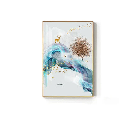 Auspicious Golden Deer Flowing Abstract Landscape Wall Art Fine Art Canvas Prints Inspirational Pictures For Living Room Dining Room Art Decor | Home&so-Homeandso
