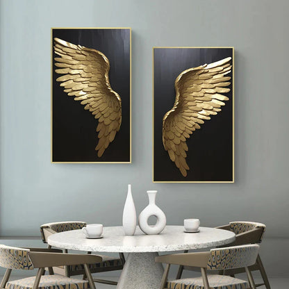 Big Sizes Golden Dream Angel Wings Wall Art Fine Art Canvas Prints Pictures For Modern Apartment Living Room Light Luxury Boutique Fashion House Art Decor | Home&so-Homeandso