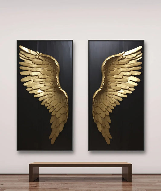 Big Sizes Golden Dream Angel Wings Wall Art Fine Art Canvas Prints Pictures For Modern Apartment Living Room Light Luxury Boutique Fashion House Art Decor | Home&so-Homeandso
