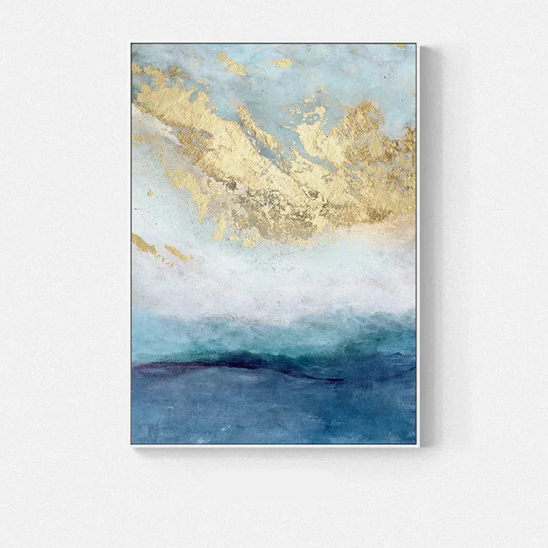 Blue Golden Ocean Spray Seascape Abstract Wall Art Fine Art Canvas Prints Marble Pictures For Living Room Dining Room Art For Contemporary Interiors | Home&so-Homeandso