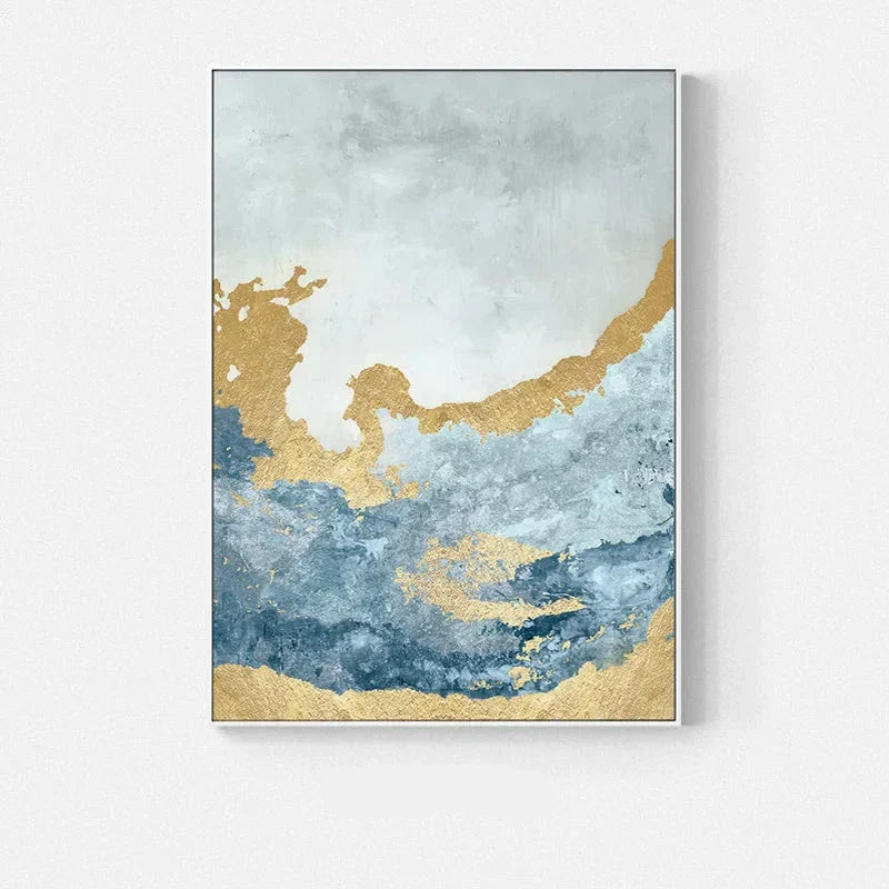 Blue Golden Ocean Spray Seascape Abstract Wall Art Fine Art Canvas Prints Marble Pictures For Living Room Dining Room Art For Contemporary Interiors | Home&so-Homeandso