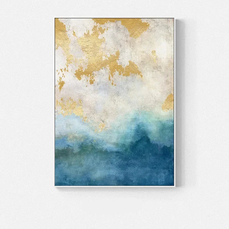 Blue Golden Ocean Spray Seascape Abstract Wall Art Fine Art Canvas Prints Marble Pictures For Living Room Dining Room Art For Contemporary Interiors | Home&so-Homeandso