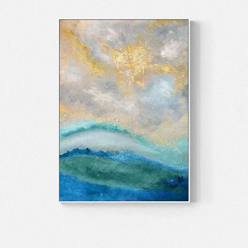 Blue Golden Ocean Spray Seascape Abstract Wall Art Fine Art Canvas Prints Marble Pictures For Living Room Dining Room Art For Contemporary Interiors | Home&so-Homeandso