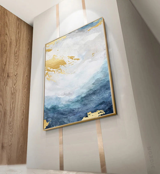Blue Golden Ocean Spray Seascape Abstract Wall Art Fine Art Canvas Prints Marble Pictures For Living Room Dining Room Art For Contemporary Interiors | Home&so-Homeandso
