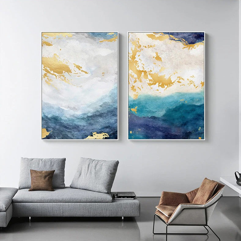 Blue Golden Ocean Spray Seascape Abstract Wall Art Fine Art Canvas Prints Marble Pictures For Living Room Dining Room Art For Contemporary Interiors | Home&so-Homeandso
