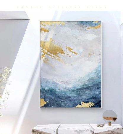 Blue Golden Ocean Spray Seascape Abstract Wall Art Fine Art Canvas Prints Marble Pictures For Living Room Dining Room Art For Contemporary Interiors | Home&so-Homeandso